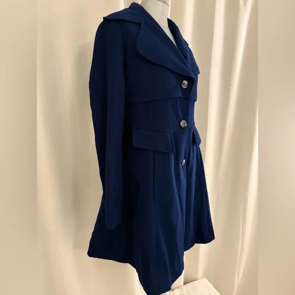 Jessica Simpson Wool Pea Coat Navy Fit Flare Trench Overcoat Classic Style Med - Picture 12 of 13